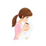 A diagram show a nanny holding and feeding baby milk in her arms