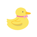 A yellow duck with a pink bow tie