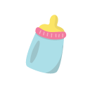 A diagram of baby bottle with a pink lid