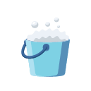 A blue bucket with white bubbles