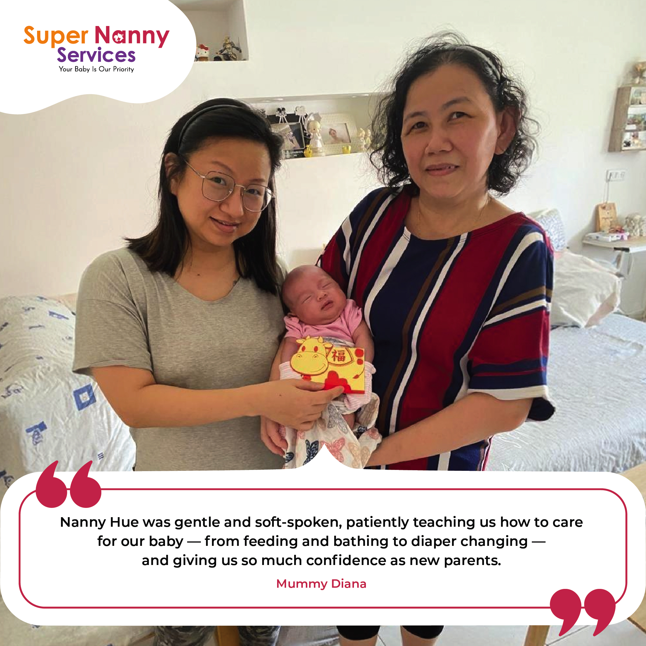 Mummy Diana and her baby girl with Nanny Hue